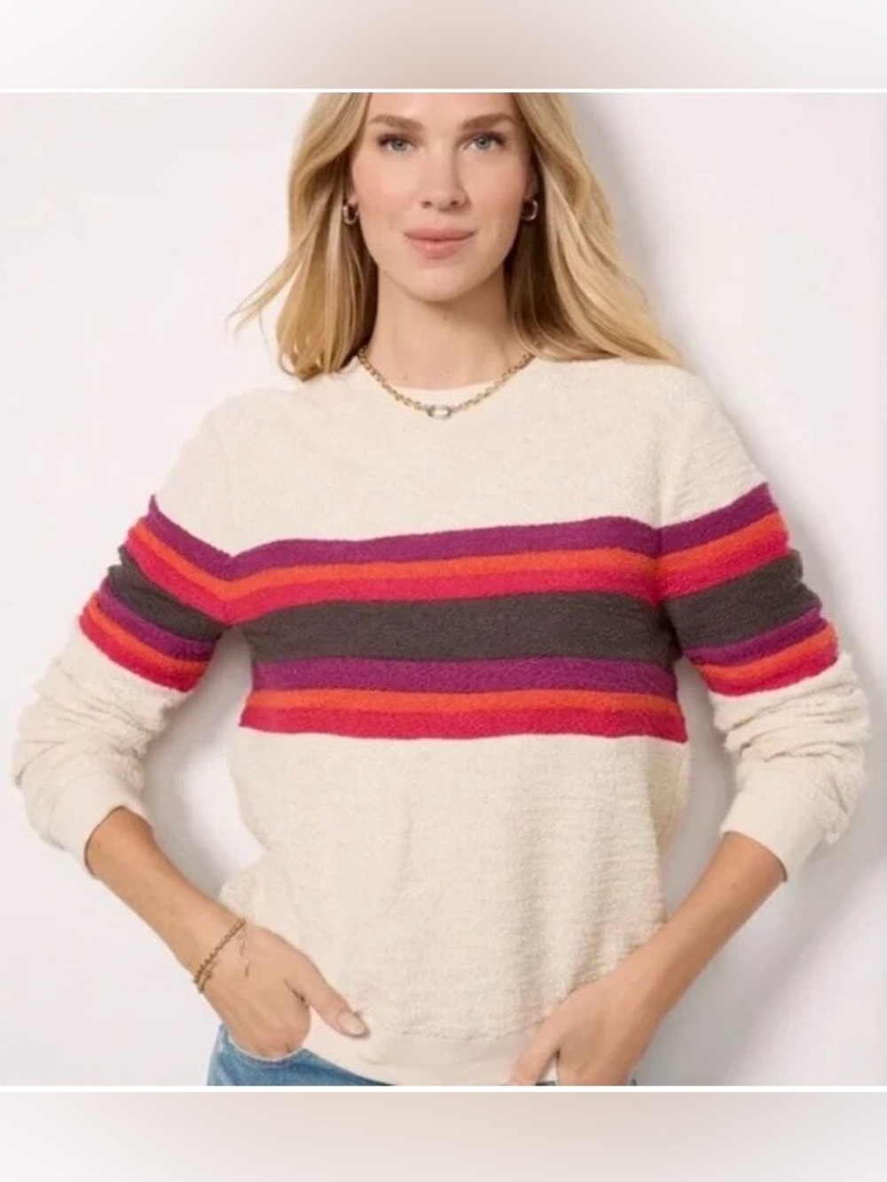 Faherty Vista Stripe Pullover Sweatshirt Size S Liftside Organic Cotton Crewneck